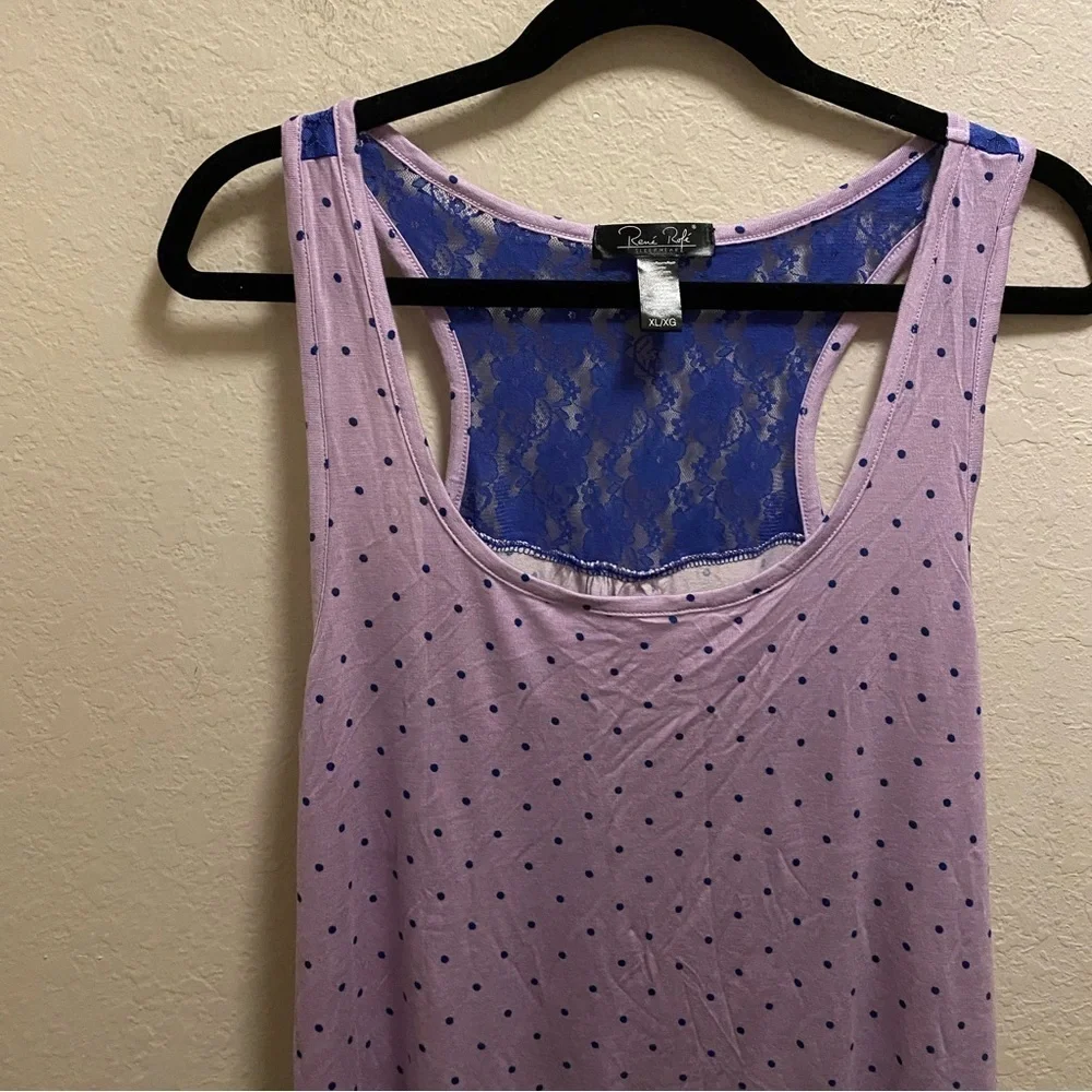 Rene Rofe Purple Polka Dot & Lace Nightgown Size XL New Without Tag